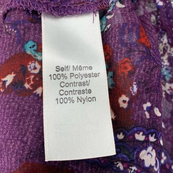 Maurices Purple Sheer Button Down Paisley Floral 3/4 Sleeves Drawstring Waist M - Picture 8 of 9